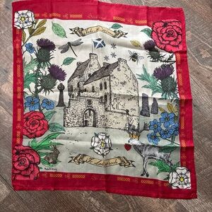 Earth Squared Lallybroch Scarf NWT 100% Silk Scotland Castle Floral Red